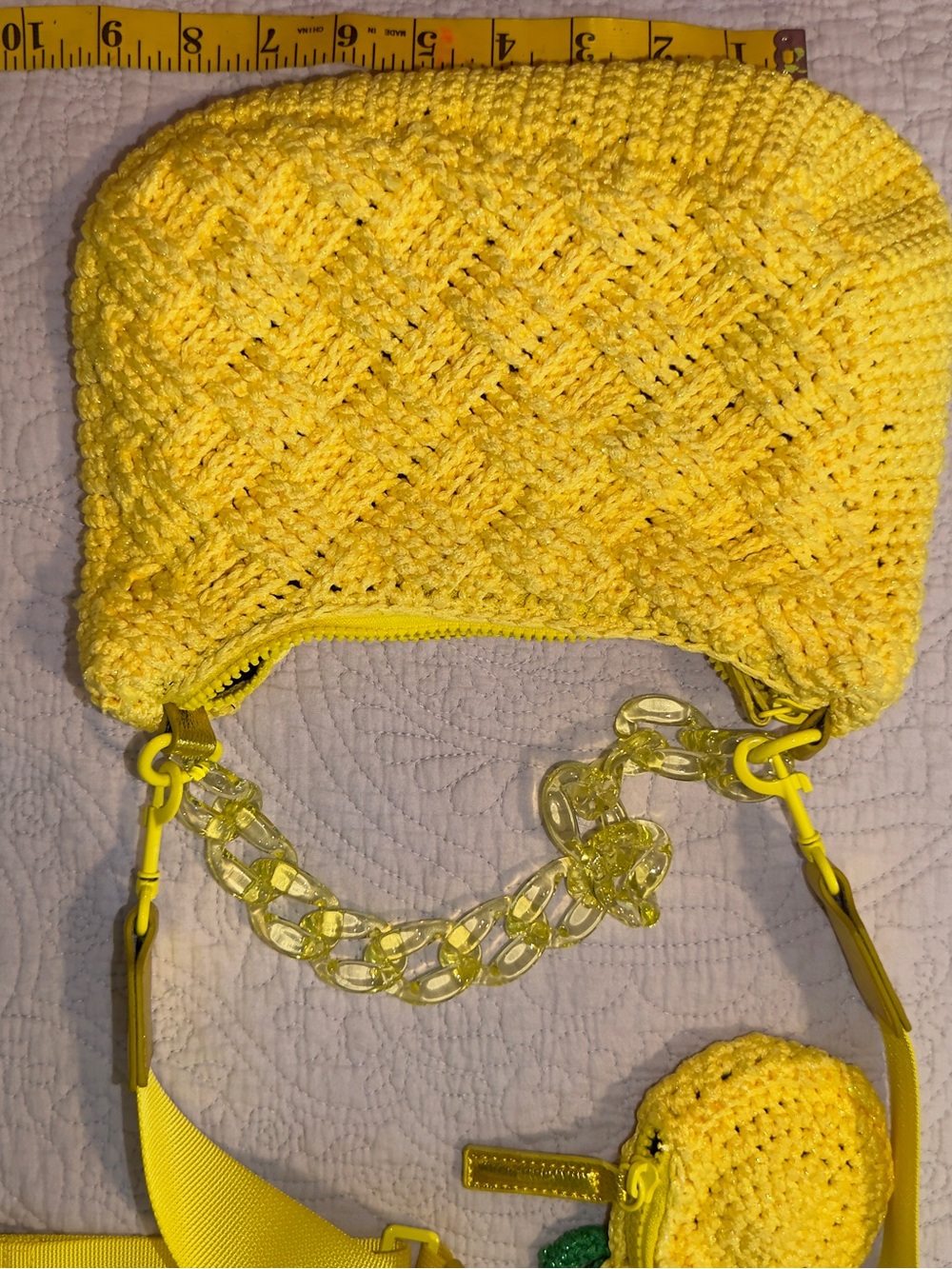 Yellow Crochet Crossbody Bag with Clear Chain Strap Kurt Geiger - Picture 2 of 3